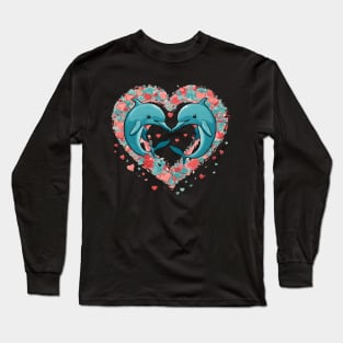 Valentine's Day Dolphin Hearts Long Sleeve T-Shirt